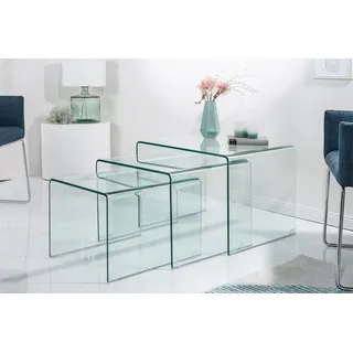Design 3er Set Glas Couchtisch FANTOME 60cm Beistelltische transparent
