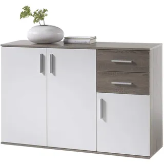 möbelando Kommode Mehrzweckschrank Sideboard Schrank Standschrank Freida II Sonoma dunkel/Weiß