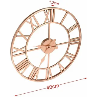 40 Cm Große, Lautlose Römische Wanduhr Aus Metall, Ausgehöhlt In Roségold Und Kupfer, Heimdekoration, Schlichtes Wohnzimmer-design