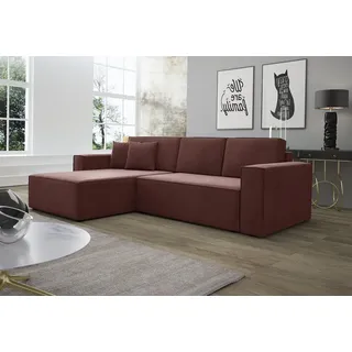 Fun Möbel Ecksofa Schlafsofa Sofa CONOR PREMIUM Stoff oder Kunstleder, inkl. 3 Rücken- 2 Zierkissen, inkl. Schlaffunktion mit Bettkasten rosa