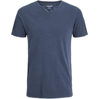 JACK & JONES Split Neck Tee blau M