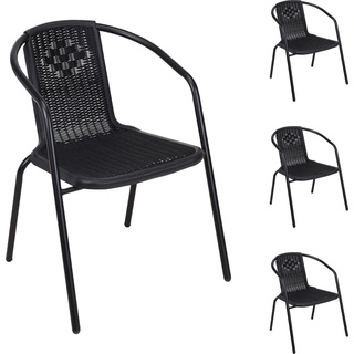 Mojawo, Gartenstühle, 4 Stück Stabiler Rattan-Design Bistrostuhl Stapelstuhl Stahl schwarz
