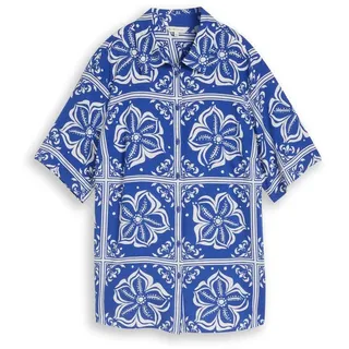 TOM TAILOR Damen Plus Size - Loose Fit Bluse mit Leinenanteil, blau, Gemustert, Gr. 46