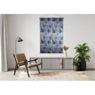 Indradanush Wanddekoobjekt Wandbehang Afrika Tiere bedruckt Stoff 40 / 90x140 cm Holzstäbe (1 Stück), bedruckte Wanddeko aus Baumwolle, bestickt, bunt blau 90 cm x 140 cm