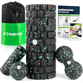 Faszienrolle Set Massage 3D Textur Fitness Yoga Körper Schwarz Grün 3tlg