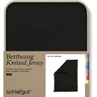 Bettbezug SCHLAFGUT "Knitted Jersey uni, aus Bio-Baumwolle mit Elasthan, Reißverschluss" Bettbezüge Gr. B/L: 155 cm x 220 cm, schwarz (off, black) Jersey-Bettwäsche bügelfrei, Mix & Match Bettwäsche: passender Kissenbezug erhältlich