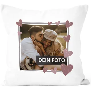 SpecialMe® Fotokissen mit Rahmen Herz Anker, Kissen-Bezug mit Foto Bedrucken Lassen, Fotogeschenk Weiss Unisize