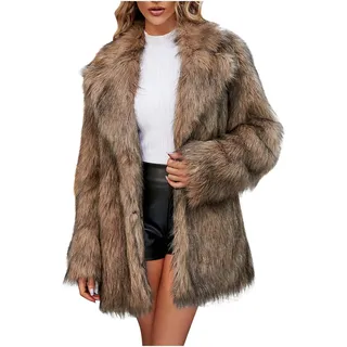 Große Größen Pelzmantel Damen Modische Einfarbig Kunstpelze Jacke Kunstfell Mantel Fellmantel Dicke Warme Winterjacke Winter Pelzjacke Langarm Wintermantel Felljacke Plüschjacke Übergangsjacke - M