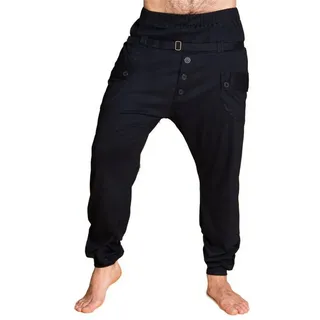 PANASIAM Haremshose Baggy Pants locker-luftige Relaxhose mit tiefem Schritt weite Pumphose Sarouel Hose im Ethno Style Haremshose Pumphose mit elastischem Bund schwarz XL