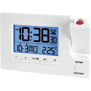 Miraval Funk-Projektionswecker: Digital, Datums- und Temperaturanzeige, Wochentag, Snooze, Hintergrundbeleuchtung, Projektion mit rotem LED-Licht, 180° Rotation