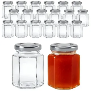 mikken Marmeladenglas kleine Einmachgläser 110 ml Glässchen mit Deckel und Etiketten, (Spar-Set, 20er Set), mit Twist-Off Deckel silberfarben