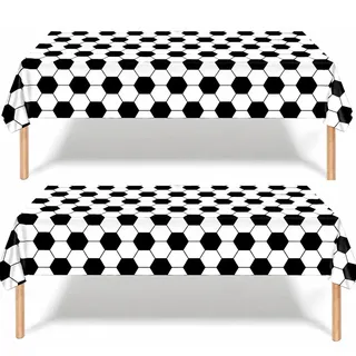 2 Stück Fußball Tischdecke WM 2026,137 x 274 cm,Schwarz Weiß Fußball Muster,Kunststoff Tischdecke Wiederverwendbar für Party Geburtstag Buffet Tischdeko Sport Feier Zubehör Fußballparty