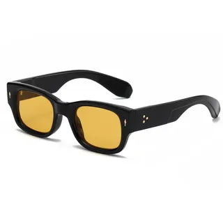 Vintage Sonnenbrille Rechteckig für Damen Herren Retro Quadratisch Sonnenbrille Trendige Getönte Brille Eckig 90er Jahre UV400 Schutz Schwarz Gelb - 15 cm
