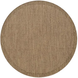 Carpetsale24 In- & Outdoor Teppich Wetterfest 160 cm Rund Einfarbig Braun - Wasserfest,Flachgewebe, für Balkon, Garten, Terrasse, Küchenteppich