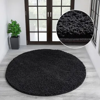 OTTO home Teppich OTTO HOME "Viva rund" Gr. 9, schwarz, H:45mm Ø:140cm, Kunstfaser, Teppiche, Teppich, Uni-Farben, einfarbig, besonders weich und kuschelig, Wohnzimmer