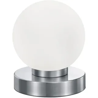 meineWunschleuchte Tisch-Leuchte Touch dimmbar mit Glaskugel, Silber | Höhe 15cm, mit E14 LED, Kugelleuchte innen, kleine Retro Nachttischlampe, für Schlafzimmer & Wohnzimmer