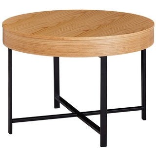 KADIMA DESIGN Couchtisch Holzoptik-Metallbeine, runder Tisch mit Stauraum, 69x49x69 cm, moderner Industrial-Look.