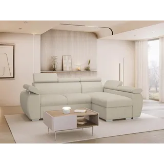 MIRJAN24 Ecksofa Boston Mini Premium Cord 2RLC, mit Bettkasten und Schlaffunktion, Verchromte Metallfüße, Einstellbare Kopfstützen beige