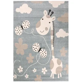 Vimoda Giraffe mit Schmetterling und Blumen Kinderteppich 80 x 150 cm Blau