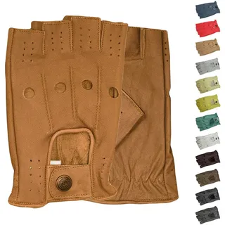 German Wear Lederhandschuhe Driving-GL3 Driving Halbfinger Fingerlose Autofahrer Lederhandschuhe echtleder braun 7=S