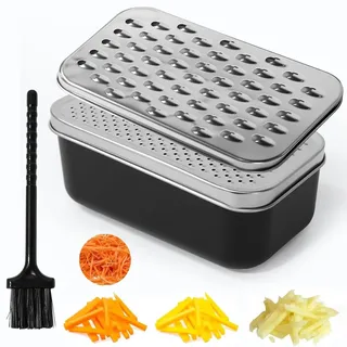 Vunanvu 2-in-1 Käsereibe mit Behälter Edelstahl-Reibe Set mit Bürste & Deckel Käsereibe Parmesan Reibe mit Box zum Aufbewahren Küchenreibe mit Behälter Parmesanreibe für Gemüse Ingwer Schokolade