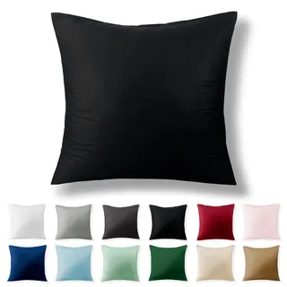 Alreya Renforcé Kissenbezug 60 x 60 cm - 100% Baumwolle mit Reißverschluss, Superweicher Kopfkissenbezug 60x60, Kissenhülle, Schwarz, nur Kissenbezug