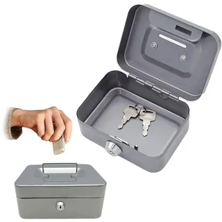 Sparschwein aus Metall,Tragbare Sparschwein,Geldbox,Tragbare Sparschwein Aufbewahrungsbox,Tragbare Registrierkasse aus Eisen,Geldkassette Mini,Mit Schlüssel, zum Aufbewahren von Geldscheinen (grau)