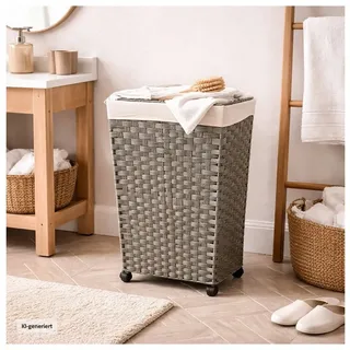 HTI-Living Wäschekorb Wäschekorb Polyrattan 40 Liter Grau Wäschesammler mit Rollen (Stück, 1 St., 1 Wäschesammler), Wäschekorb Polyrattan auf Rollen grau