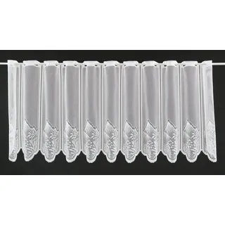 Gardinen Kranzusch Scheibengardine Berge und Blume (1 St), Stangendurchzug, transparent, Stablöcher,transparent,verschiedene Höhen, Breiten weiß 30.0 cm x 60 cm