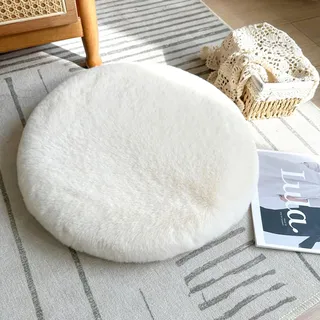 Sitzkissen Rund Fell, Stuhlkissen 40cm/45cm, Waschbar Sitzpolster mit Rutschfestem Boden, Weich Abnehmbar KüChenstuhl-Kissen mit ReißVerschluss