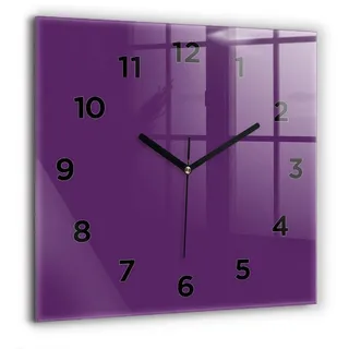 Tulup Wanduhr Glasuhr Quadratische Wanduhr 60x60 cm Uhr Aus Gehärtetem Glas lila