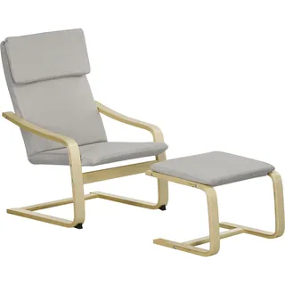 HOMCOM Relaxsessel mit Hocker Sessel Loungesessel mit Leinenoptik, Modern Fernsehsessel, Polstersessel Armlehnensessel für Wohnzimmer, Schlafzimmer, Hellgrau