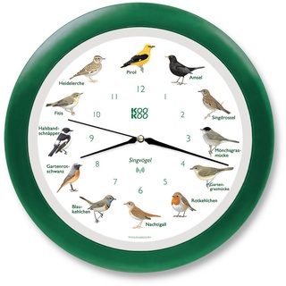 KOOKOO Singvögel Grün, Die Singende Vogeluhr, mit 12 heimischen Singvögeln und echten, natürlichen Vogelstimmen, mit RC Funkquarzwerk