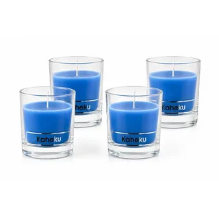 Kaheku Stumpenkerze Kerzen im Glas 4er Set Ø 8 cm Stearin 27 h Brenndauer Kaheku blau|grau
