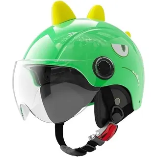 STTTBD Niedlicher Retro-Motorradhelm für Kinder, DOT/ECE-Zertifizierung, Leichter Dinosaurier-Kinderhelm für 3–16 Jahre, Jugendliche, Kinder, Go-Kart, ATV, Motorrad, Halbhelm für Roller A