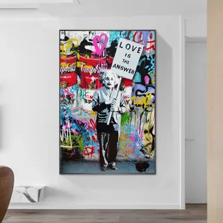 FLeage Graffiti Banksy Art Love is Answer Leinwandgemälde Street Art Poster und Drucke Wandbild für Wohnzimmer Home Decor – ohne Rahmen