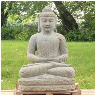 Oriental Galerie Dekofigur Buddha Figur sitzend Steinfigur Greenstone Meditation 75 cm (1 St), Wetterfest, groß, Garten grau
