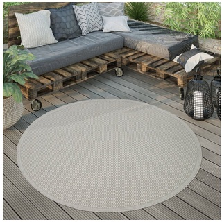 Paco Home Teppich Für Terrasse und Balkon Küchenteppich Einfarbig Modern Creme Beige ø 160 cm rund,