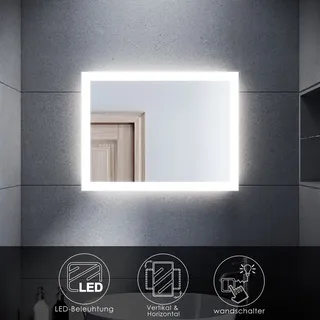 SONNI Badspiegel mit LED energiesparend Beleuchtung 60x50cm Kupferfrei und bleifrei Spiegel IP44 Mattiertes Ränder Lichtband Wandspiegel - Kupfer