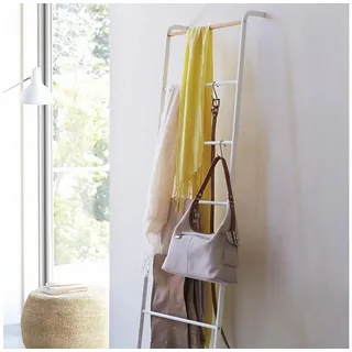 Yamazaki Garderobenständer "Tower" Kleiderständer 45x162cm Handtuchleiter Kleiderleiter Garderobe, Handtuchhalter, Universalständer, weiß Metall mit Holzakzenten weiß
