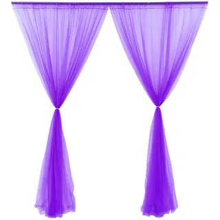 FANSU Chiffon Vorhang Hintergrund, Hintergrund Vorhang Hochzeit 1 Paneele Tüll Vorhang Querbehang Freihanddeko Deko Vorhang Hochzeit Querbehang Deko Gardinen für Party (0.75x3m,Lila)