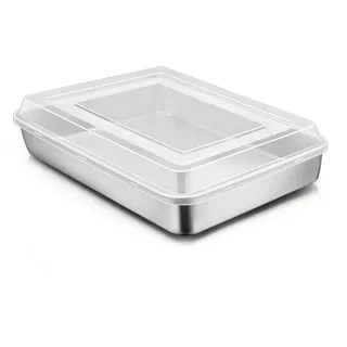 Joyfair Backbkech mit Deckel, Edelstahl Kuchenform Backform Set, 26.5x20x5cm, Rechteckiges Backblech zum Backen Braten Aufbewahren, Ideal für Kuchen/Brownie/Lasagne - Spülmaschinenfest