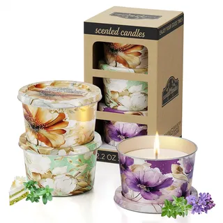 Duftkerze Scented Candles-Lavender & Thyme, Vanilla Cake, Jasmine & Musk & Sandalwood, 3 x 70g, Brenndauer ca. 30 Stunden