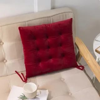 Morbuy Samt Atmungsaktiv Sitzkissen, Sitzkissen Outdoor & Indoor, Weiches stuhlkissen mit Bändern, 40x40cm Sitzauflagen Gartenmöbel, Steppkissen Stuhlkissen für Esszimmer (Rot,2er-Set)