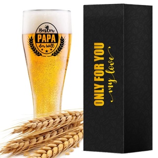 Papa Weizenbierglas mit Spruch "bester PAPA der Welt ", Weizenglas Geschenk Bierglas 0,5l, Bier Geschenke für Männer Ihn zum Vatertag Geburtstags Weihnachten Männertag Herrentag für Vater (für Papa)