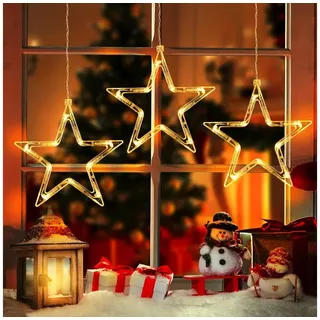 Quntis LED-Lichterkette Weihnachtsdeko Fenster Stern, beleuchtete Weihnachtsbeleuchtung, Lichterkette Sterne mit Timer Innen/Außen, Weihnachtsstern Fensterdeko