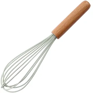 ohfruit 25,4 cm Silikon-Schneebesen mit Holzgriff, Sahnemischer, manueller Eierschläger, hitzebeständig, Küchenbesen, Eierstreuer, Mixer, Schwarz / Grün