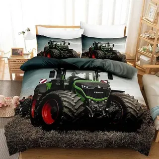 Bettwäsche-Set Traktor 155x220cm + 2x Kissenbezug 80x80cm Mikrofaser 3D-Druck