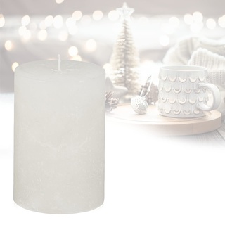 Candelo Hochwertige Kerze Weihnachten Ambiente Rustik - Weiß - Stumpenkerze 12cm lange Brenndauer ca. 54 Stunden - Weihnachtskerzen für Adventskranz