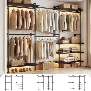 iSunirm Kleiderschrank System Offen – Teleskop Kleiderstange Schwerlast, Begehbarer Kleiderschrank, Flexibel als L-Form oder Gerade, Industrial Pipe Design für Schlafzimmer & Ankleidezimmer